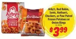 Food Giant Arby's, Red Robin, Sonic, Nathan's, Checkers, or Paw Patrol Frozen Potatoes or Onion Rings offer