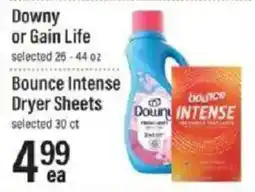 Lowes Foods Downy or Gain Life Bounce Intense Dryer Sheets offer
