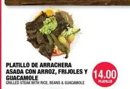 Carnicerias Jimenez PLATILLO DE ARRACHERA ASADA CON ARROZ, FRIJOLES Y GUACAMOLE offer