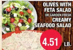Carnicerias Jimenez OLIVES WITH FETA SALAD OR GARDEN FRESH CREAMY SEAFOOD SALAD offer
