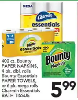 Pete's Fresh Market Bounty Essentials PAPER TOWELS, or 6 pk. mega rolls Charmin Essentials BATH TISSUE offer