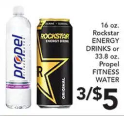 Pete's Fresh Market 16 oz. Rockstar ENERGY DRINKS or 33.8 oz. Propel FITNESS WATER offer
