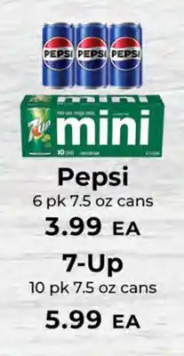 Sunset Foods Pepsi, 6 pk 7.5 oz cans 7-Up, 10 pk 7.5 oz cans offer