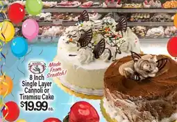 Angelo Caputo's Fresh Market 8 Inch Single Layer Cannoli or Tiramisu Cake offer