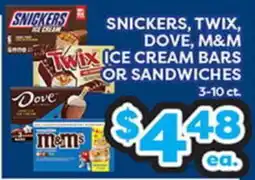 Torres Supermercado SNICKERS, TWIX, DOVE, M&M ICE CREAM BARS OR SANDWICHES offer