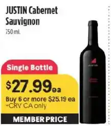 Raley's Justin Cabernet Sauvignon offer