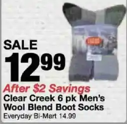 Bi-Mart Clear Creek 6 pk Men's Wool Blend Boot Socks offer