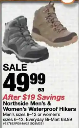 Bi-Mart Northside Men's & Women's Waterproof Hikers offer