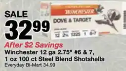 Bi-Mart Winchester 12 ga 2.75" #6 & 7, 1 oz 100 ct Steel Blend Shotshells offer