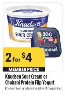 Raley's Knudsen Sour Cream or Chobani Protein Flip Yogurt offer