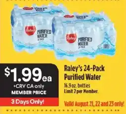 Raley's Raley's 24-Pack Purified Water offer