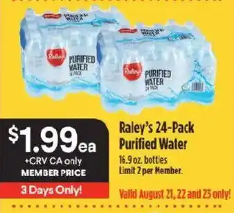 Raley's Raley's 24-Pack Purified Water offer