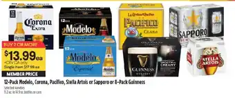 Raley's 12-Pack Modelo, Corona, Pacifico, Stella Artois or Sapporo or 8-Pack Guinness offer