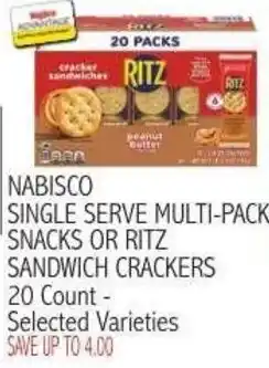 Ingles Markets Nabisco single serve multi-pack snacks or ritz sandwich crackers offer