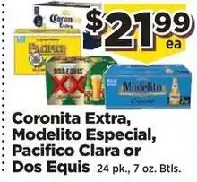 Food Town Coronita Extra, Modelito Especial, Pacifico Clara or Dos Equis offer