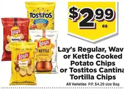Food Town Lay's Regular, Wavy or Kettle Cooked Potato Chips or Tostitos Cantina Tortilla Chips offer
