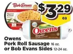 Food Town Owens Pork Roll Sausage or Bob Evans Sides offer