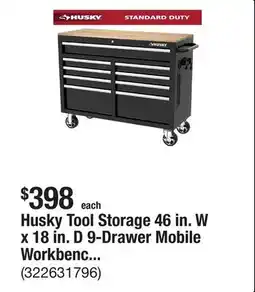 The Home Depot Husky Tool Storage 46 in. W x 18 in. D 9-Drawer Mobile Workbench Cabinet in Gloss Black offer