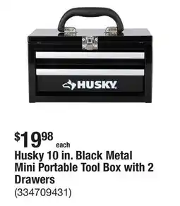 The Home Depot Husky 10 in. Black Metal Mini Portable Tool Box with 2 Drawers offer
