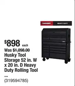 The Home Depot Husky Tool Storage 52 in. W x 20 in. D Heavy Duty Rolling Tool Chest Combo in Matte Black offer