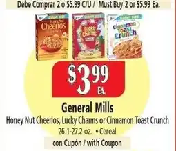 Food City General Mills Honey Nut Cheerios, Lucky Charms or Cinnamon Toast Crunch offer