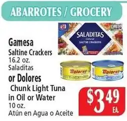 Food City Gamesa Saltine Crackers or Dolores Chunk Light Tuna offer