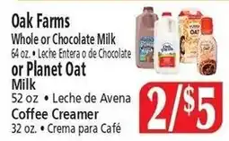 Food City Oak Farms Whole or Chocolate Milk or Planet Oat Milk offer