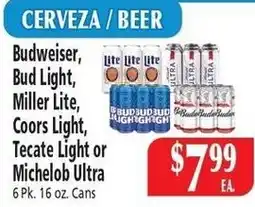 Food City Budweiser, Bud Light, Miller Lite, Coors Light, Tecate Light or Michelob Ultra offer