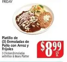 Food City Platillo de (3) Enmoladas de Pollo con Arroz y Frijoles offer
