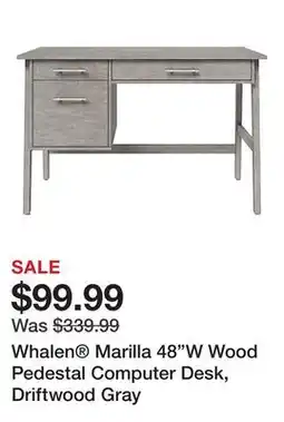 Office Depot Whalen Marilla 48W Wood Pedestal Computer Desk, Driftwood Gray offer