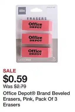 Office Depot Office Depot Brand Beveled Erasers, Pink, Pack Of 3 Erasers offer