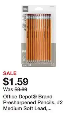 Office Depot Office Depot Brand Presharpened Pencils, #2 Medium Soft Lead, Yellow, Pack Of 12 offer