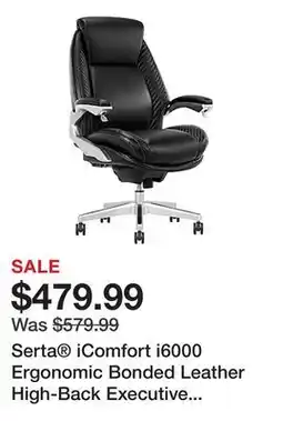 Office Depot Serta iComfort i6000 Ergonomic Bonded Leather High-Back Executive Office Chair, Black/Silver offer