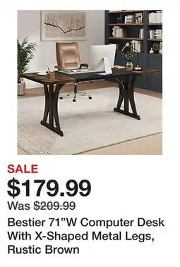 Office Depot Bestier 71W Computer Desk With X-Shaped Metal Legs, Rustic Brown offer