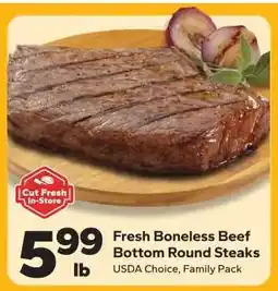 Save a Lot Fresh Boneless Beef Bottom Round Steaks offer