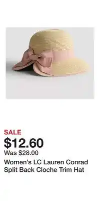 Kohl's Women's LC Lauren Conrad Split Back Cloche Trim Hat offer