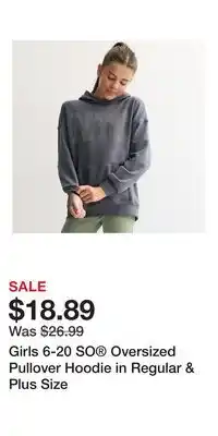 Kohl's Girls 6-20 SO Oversized Pullover Hoodie in Regular & Plus Size offer