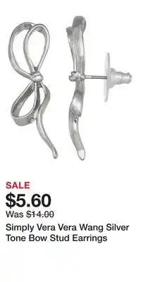 Kohl's Simply Vera Vera Wang Silver Tone Bow Stud Earrings offer