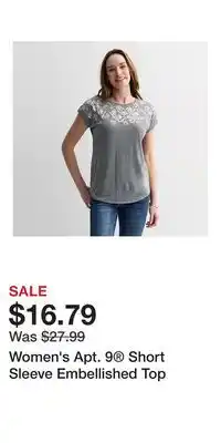 Kohl's Women's Apt. 9 Short Sleeve Embellished Top offer