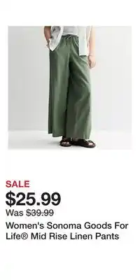 Kohl's Women's Sonoma Goods For Life Mid Rise Linen Pants offer