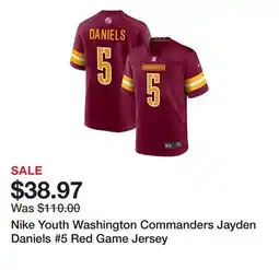 Dick's Sporting Goods Nike Youth Washington Commanders Jayden Daniels #5 Red Game Jersey offer