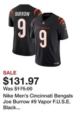 Dick's Sporting Goods Nike Men's Cincinnati Bengals Joe Burrow #9 Vapor F.U.S.E. Black Limited Jersey offer