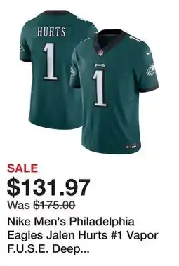 Dick's Sporting Goods Nike Men's Philadelphia Eagles Jalen Hurts #1 Vapor F.U.S.E. Deep Teal Limited Jersey offer