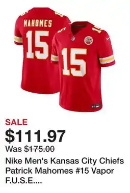 Dick's Sporting Goods Nike Men's Kansas City Chiefs Patrick Mahomes #15 Vapor F.U.S.E. Red Limited Jersey offer