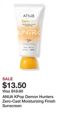 Ulta Beauty ANUA KPop Demon Hunters Zero-Cast Moisturizing Finish Sunscreen offer