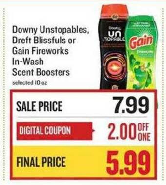 Lowes Foods Downy Unstopables, Dreft Blissfuls Or Gain Fireworks In-wash Scent Boosters offer