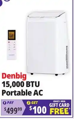 Ocean State Job Lot DENBIG 15 000 BTU ASHRAE Portable Air Conditioner White offer
