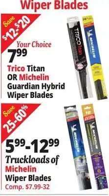 Ocean State Job Lot Trico Titan OR Michelin Guardian Hybrid Wiper Blades offer