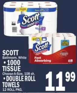 C Town SCOTT 1000 TISSUE Choose-A-Size, 108 sh., DOUBLE ROLL TOWELS 12 ROLL PKG offer