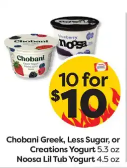 Weis Markets Chobani Greek, Less Sugar, or Creations Yogurt 5.3 oz Noosa Lil Tub Yogurt 4.5 oz offer